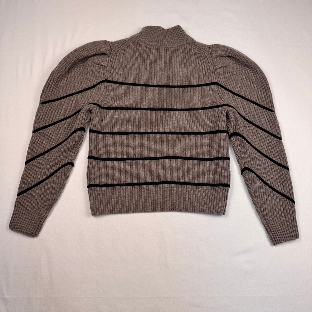 ba&sh Lady Pullover Women Size M Chamois Brown Stripe Puff Shoulder Zip Wool Yak - Picture 12 of 12